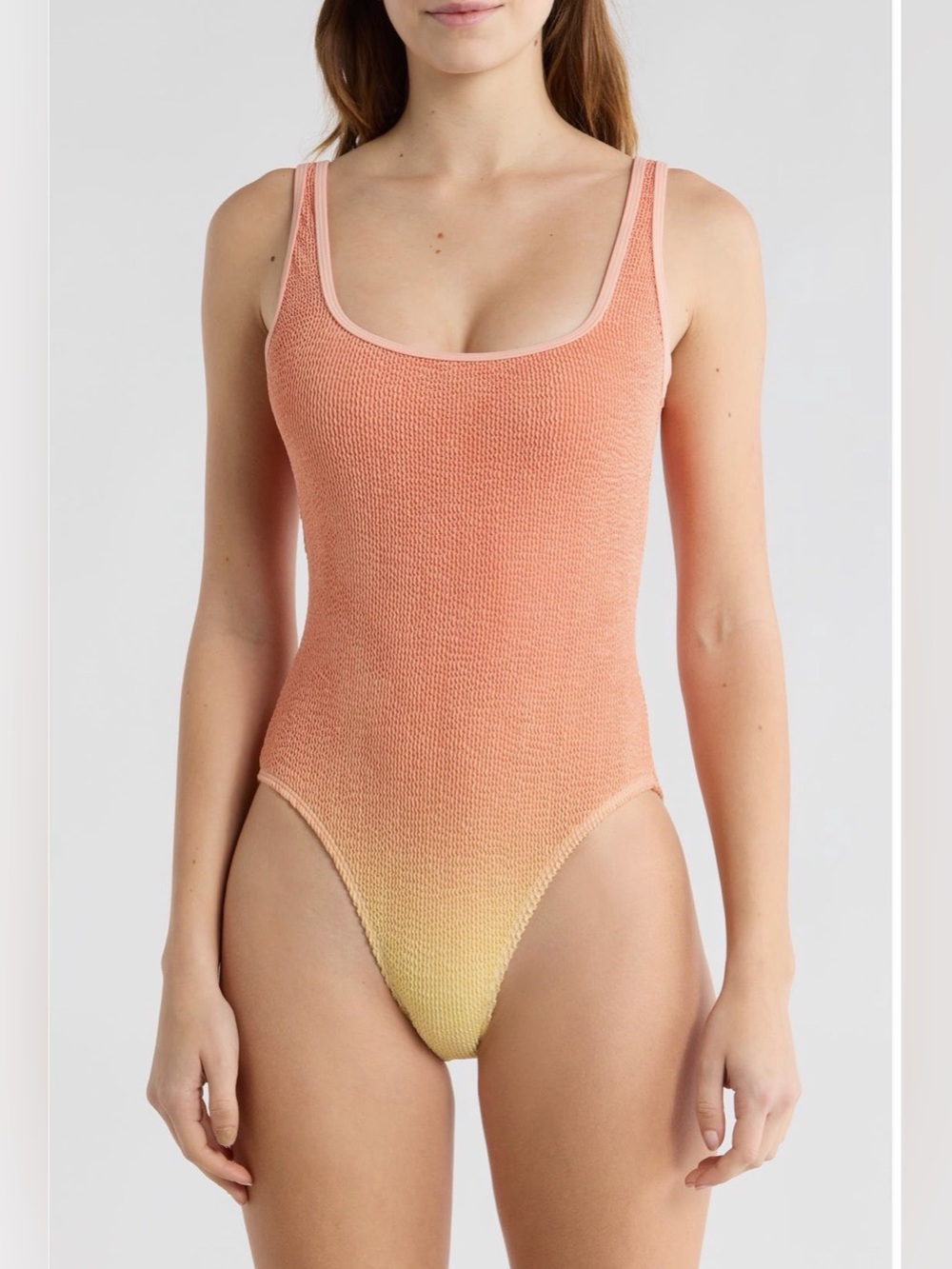 Good American Ombre One-Piece Swimsuit Peach Ring NWT Crinkle Textured Size S/M